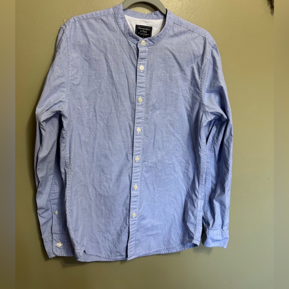 Abercrombie & Fitch Super Slim Blue Collarless Button Up,‎ Size L